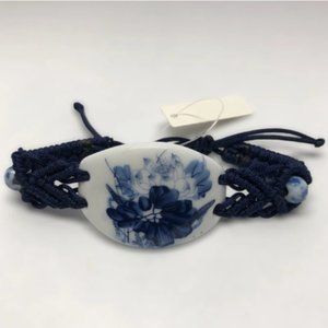 Blue Flower Adjustable Cord Porcelain Bracelet